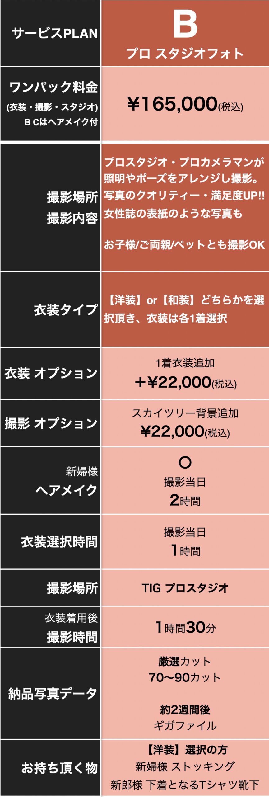 B プロ スタジオフォトPLAN 撮影サービス詳細